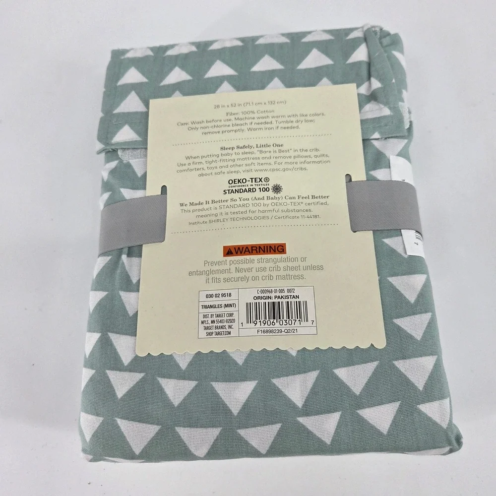 Cloud Island Crib Fitted Sheet Triangles Mint Green 100% Cotton 28x52 New
